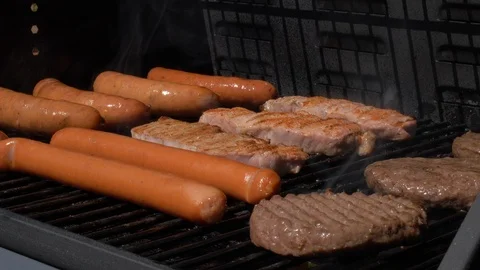 BBQ Meat Grill with Smoke Video stock 90291365