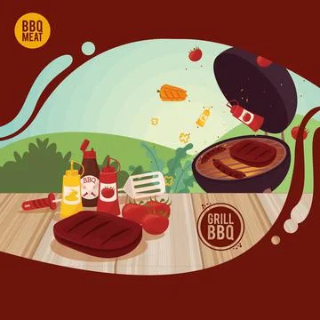 Bbq meat lettering with table Stock Illustration