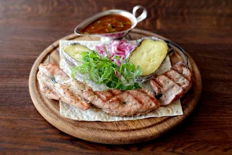 BBQ meat with vegetables Stock Photos