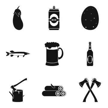 BBQ on open air icons set, simple style Stock Illustration