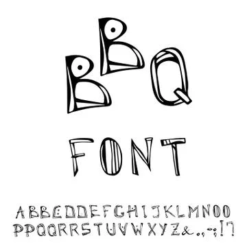 BBQ or Barbecue Decorative Meat Font, Alphabet. Realistic Doodle Cartoon Style Stock Illustration