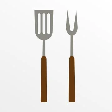 BBQ or grill tools icon. Barbecue fork with spatula. Vector illustration. Stock Illustration