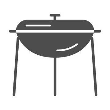 BBQ outdoor grill solid icon, camping equipment concept, Standing round barbecue Stock Illustration
