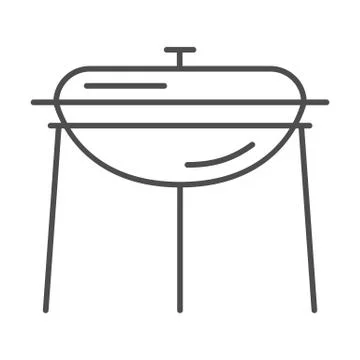 BBQ outdoor grill thin line icon, camping equipment concept, Standing round Stock Illustration