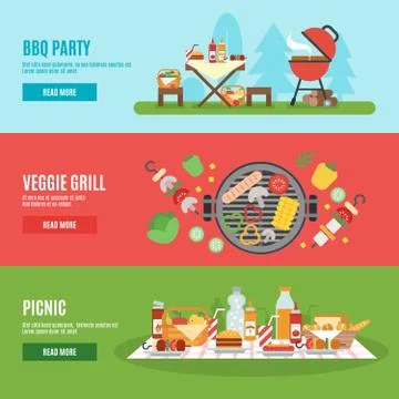 BBQ party banner set Stock Illustration