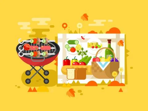 BBQ party design flat Stock Illustration