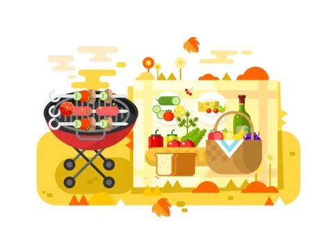 BBQ party design flat Stock Illustration