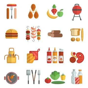 Bbq party flat icons set Stock Illustration