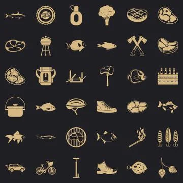 Bbq party icons set, simple style Ilustración de archivo