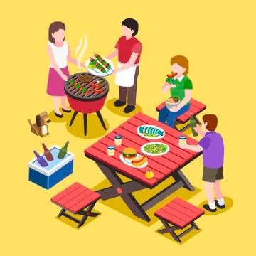 BBQ party scene 스톡 일러스트