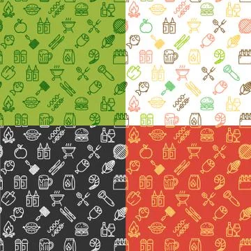 Bbq Party Signs Seamless Pattern Background Set. Vector Illustrazione stock