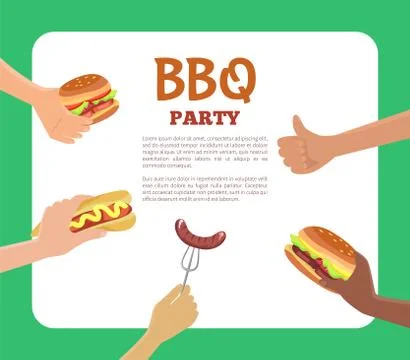 BBQ Party Text Sample Hands Vector Illustration 스톡 일러스트