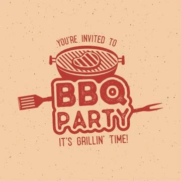 BBQ party typography poster template in retro old style. Offset and letterpress Stock Illustration