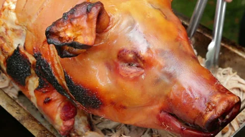 Bbq pig roast, close up Stock Footage 31873654