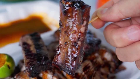 Bbq pork rib close up view Stock Footage 300849044