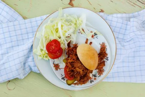 Bbq pulled pork sandwich. Stock Photos