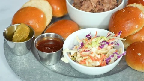 BBQ pulled pork sandwich in shape of small sliders  Stock Footage 111163486