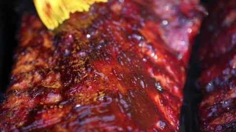 BBQ ribs Close up of Brushing on sauce Stock Footage 38523905