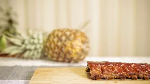 BBQ Ribs on Cutting Board Stock Footage 71654123