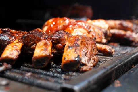 BBQ Ribs On The Grill Stock Photos