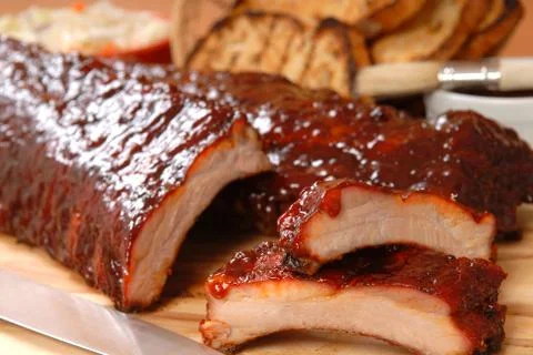 Bbq ribs with toasted bread and cole slaw Stock Photos
