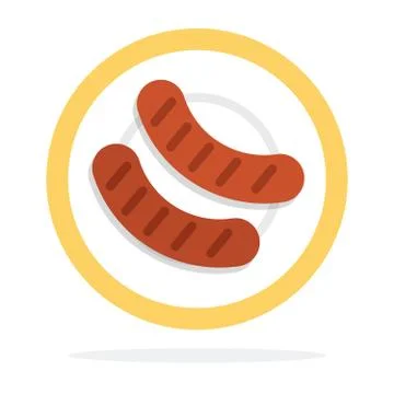 BBQ sausages on a plate vector flat material design isolated object on white Stock Illustration