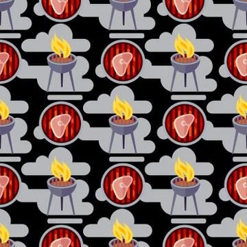 BBQ seamless pattern design with meat - food background Stock Illustration