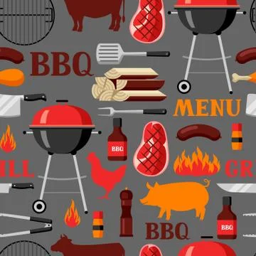 Bbq seamless pattern with grill objects and icons イラスト素材