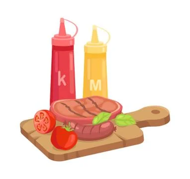 BBQ Set, Hot Course on Plank Cartoon Vector Icon Stockillustratie