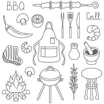 BBQ set. Sketch. Picnic vector illustration collection. Stock Illustration