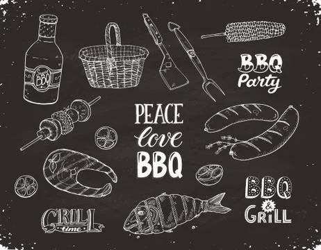 Bbq sketches vector Illustrazione stock
