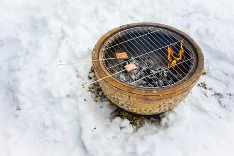 BBQ Snacks in Cold Winter Stock Photos
