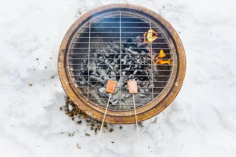 BBQ Snacks in Cold Winter Stock Photos