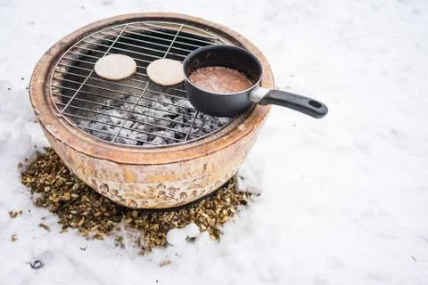 BBQ Snacks in Cold Winter Stock Photos