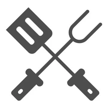 BBQ spatula and fork solid icon, picnic concept, Grill Tools sign on white Stock Illustration