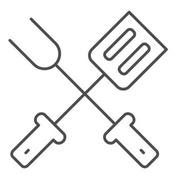 BBQ spatula and fork thin line icon, picnic concept, Grill Tools sign on white Stock Illustration
