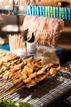 Bbq squid on a stick Stock Photos