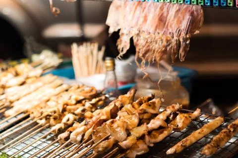 Bbq squid on a stick Stock Photos