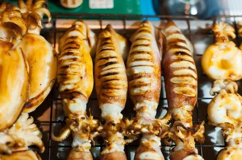 Bbq squid on a stick Stock Photos