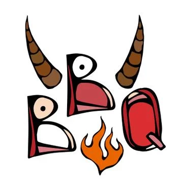 BBQ Steak Concept Lettering with Fire and Bull Horns. Meat Logo. Isolated On a Stock Illustration