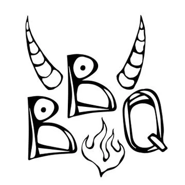BBQ Steak Concept Lettering with Fire and Bull Horns. Meat Logo. Isolated On a Stock Illustration