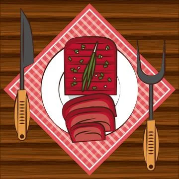 Bbq steakhouse ingredients on table Stock Illustration