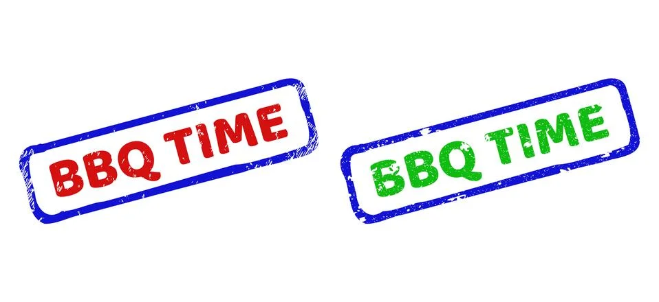 BBQ TIME Bicolor Rough Rectangle Stamps with Grunged Surfaces Stock Illustration