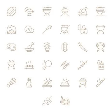 Bbq Vector Graphics Pack including 32 Thin Line 64x64 Editable Icons Stockillustratie