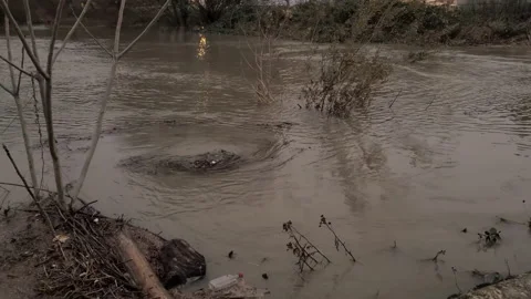 BC, Canada - Nov '21 - Rubbish Flood Water Swirling On The Drainage Hole. Stock Footage 219760153
