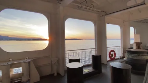 BC Ferry sunset from vehicle deck May 27 2020 Stock Footage 155528520