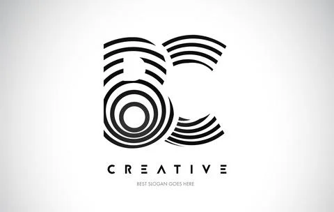 BC Lines Warp Logo Design. Letter Icon Made with Black Circular Lines. Stock Illustration
