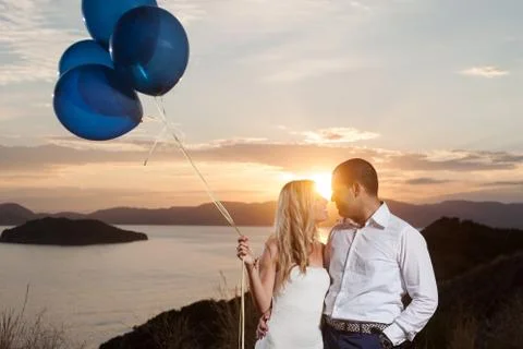Bcouple with balloons Stock Photos
