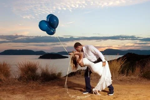 Bcouple with balloons Stock Photos
