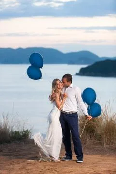 Bcouple with balloons Stock Photos